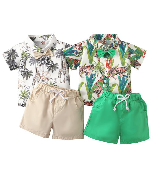 Beach Multi-color Printed Shirt Boys' Shorts Two-piece Set