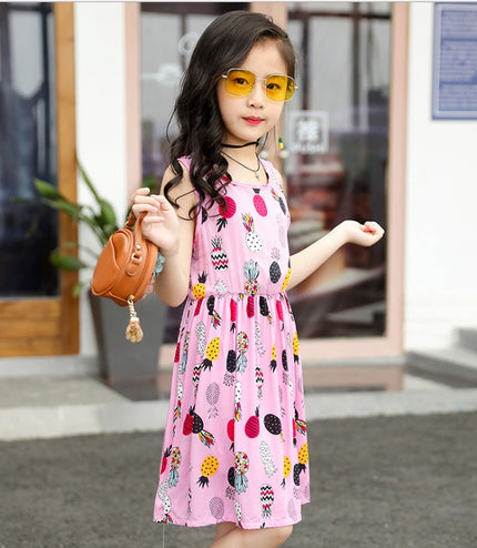 Summer version of the big children's cotton silk dress girl floral dress skirt skirt children's beach skirt