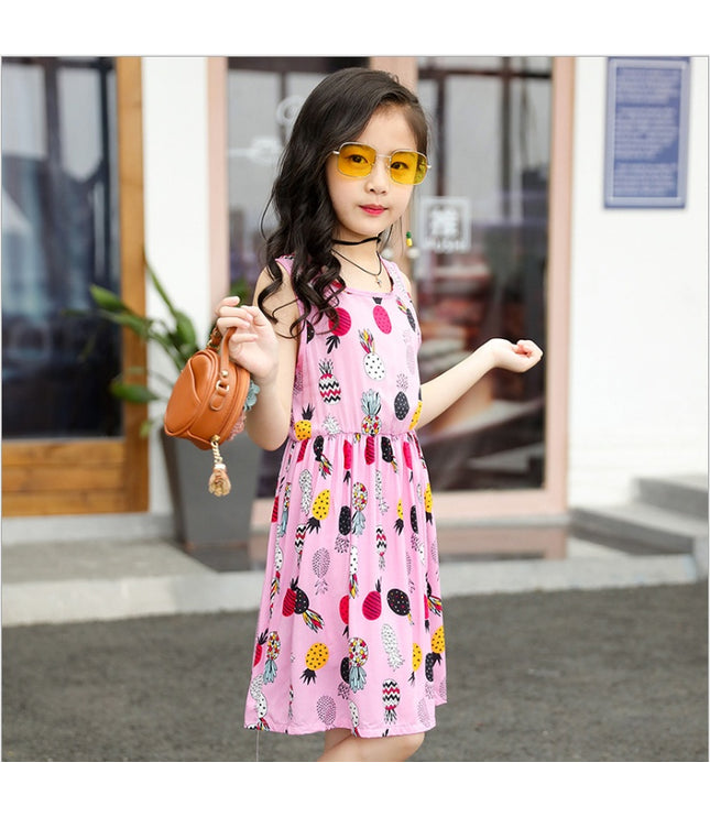 Summer version of the big children's cotton silk dress girl floral dress skirt skirt children's beach skirt