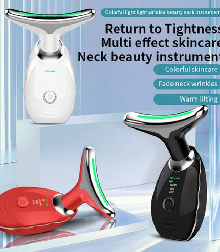 Neck Face Beauty Device Colorful LED Photon Therapy Skin Tighten Reduce Double Chin Anti Wrinkle Remove Lifting Massager
