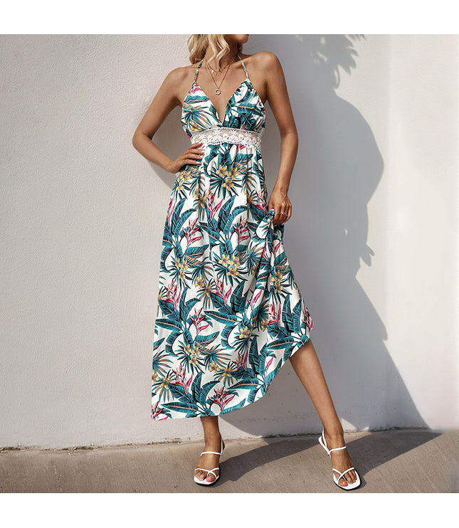 European And American Summer Island Style Plant Printing Dress