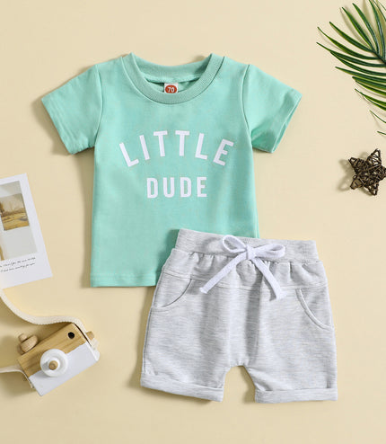 Children's Clothing Round Neck Letter Print Top Two-piece Set