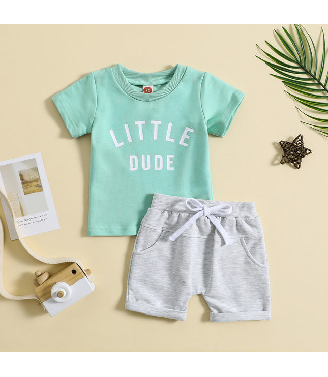 Children's Clothing Round Neck Letter Print Top Two-piece Set