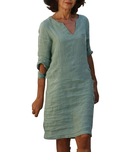 European And American Style With Pockets Spring And Summer Wash Wrinkle Small V-neck Dress