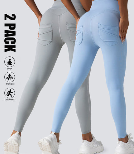 2 Pack High Waist Yoga Pants With Pockets, Tummy Control Workout Running Yoga Leggings For Women
