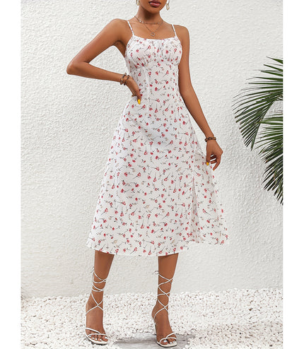 New Polka Dot Print Suspender Dress Summer Sexy Split Long Dresses For Womens Clothing