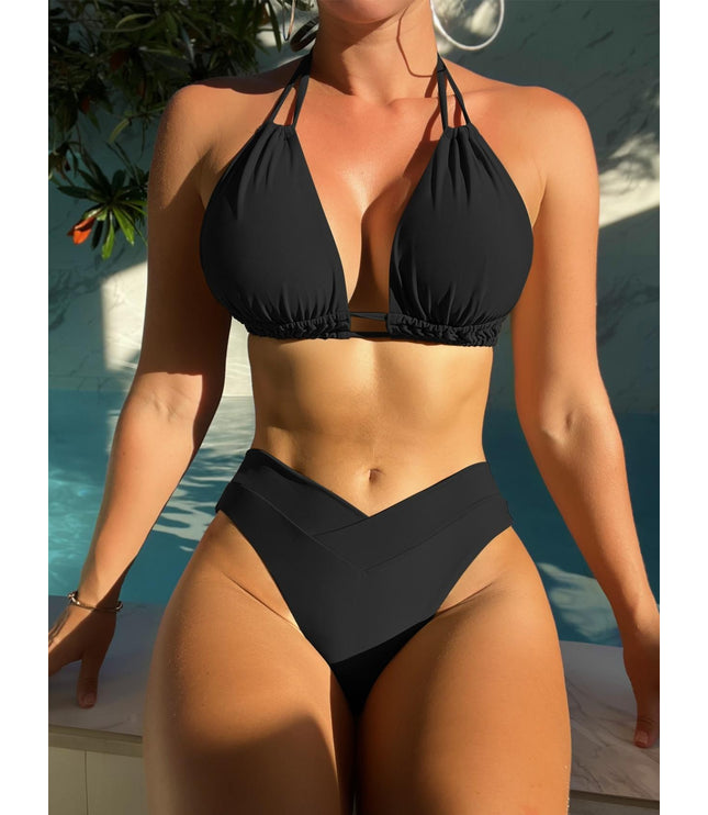 Women's Fission High Elastic Pure Color Bikini Swimsuit