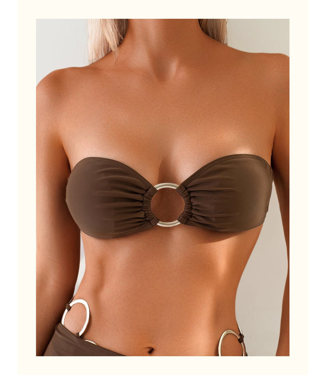European And American Solid Color Breast Top Round Tethered Bikini