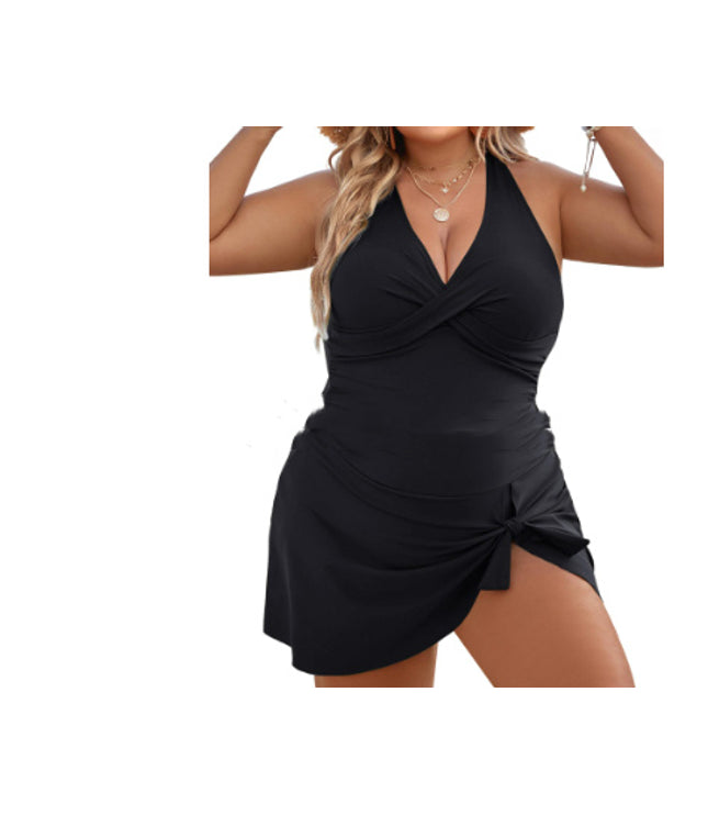European And American Fashion Pure Color Slimming Flab Hiding Push Up Dress Women's Swimsuit