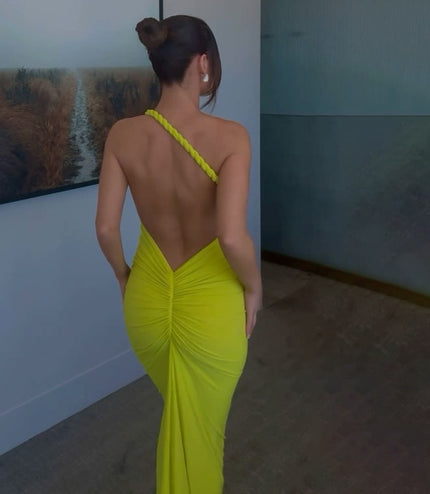 Halter Backless Pleating Sheath Sexy Dress