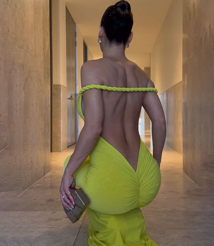 Halter Backless Pleating Sheath Sexy Dress