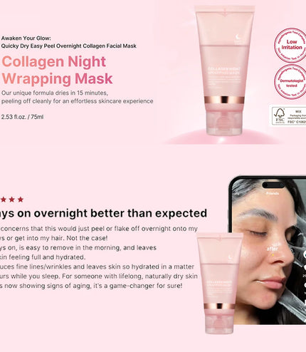 5PC Korean Collagen Wrapping Peel Off Facial Mask Elasticity Hydration