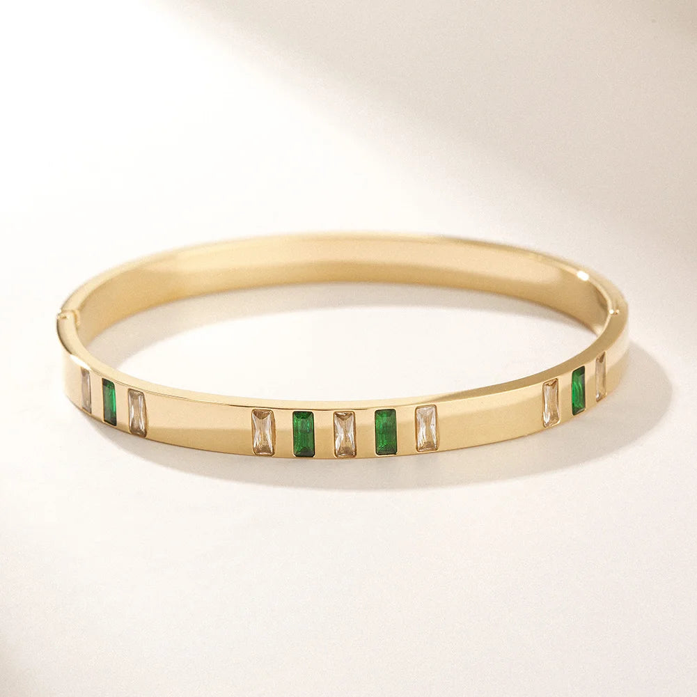 Emerald Green Stone Bangle Bracelet