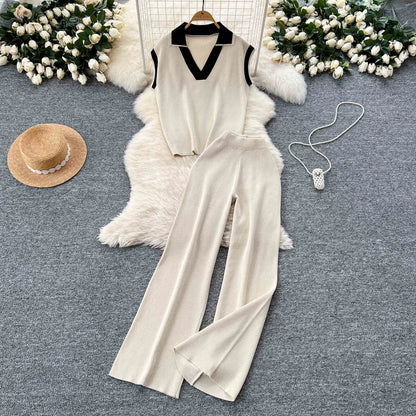 Outfit Sleeveless Knitted Top and Leg trousers