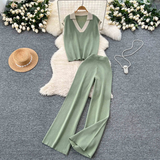 Two-piece Summer Outfit Sleeveless Knitted Top Retro