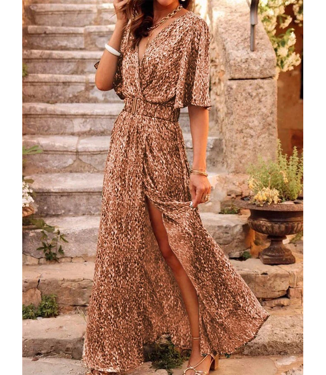 European And American Printing Temperament Short Sleeve Dress