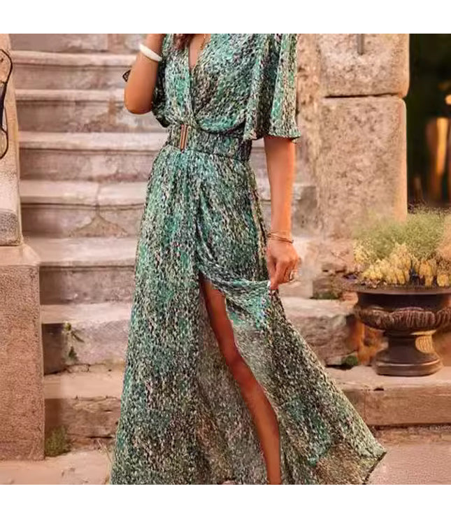 European And American Printing Temperament Short Sleeve Dress