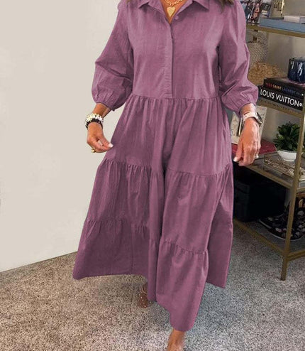 European And American Autumn And Winter Women's Casual Polo Collar Shirt Dress