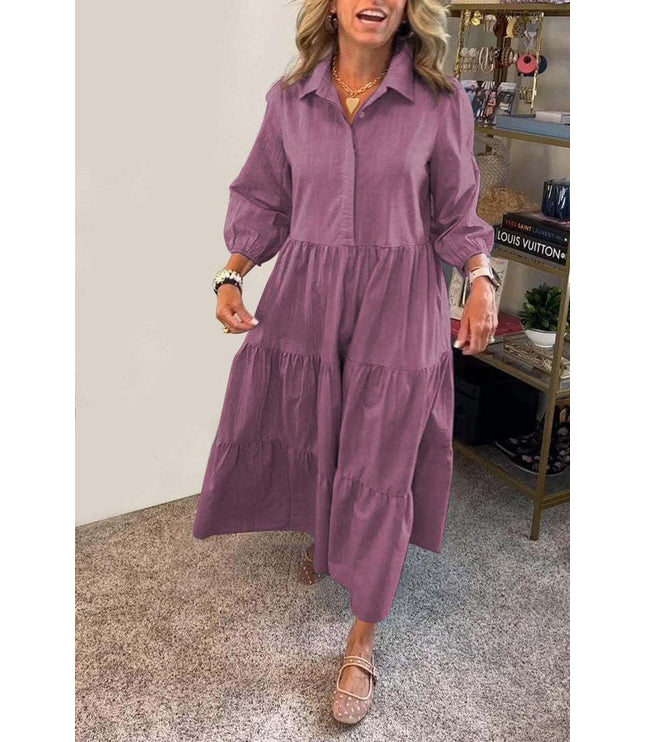 European And American Autumn And Winter Women's Casual Polo Collar Shirt Dress
