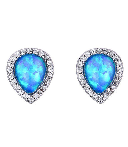 Drop Shape Blue Opal Earrings