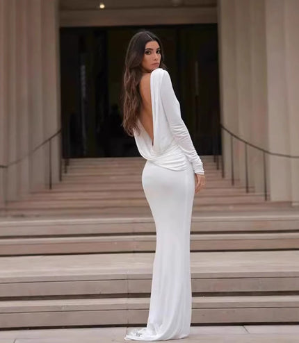 Fashion Slim Fit Backless Long Sleeve Dress Women