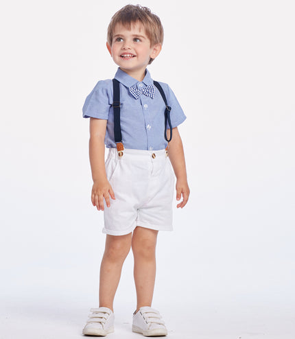 Summer Korean Style Boy's Short-sleeved Shirt Suspender Pants Suit
