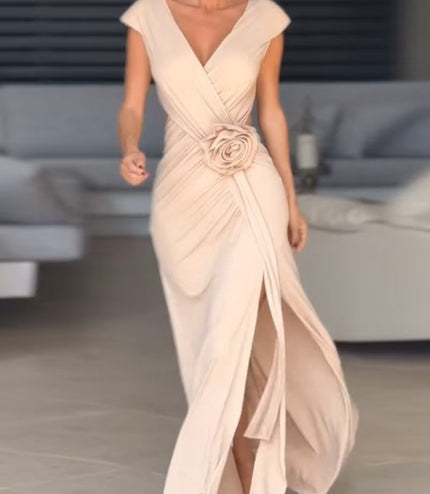 European And American Solid Color Sleeveless V-neck Cross Stretch Dress