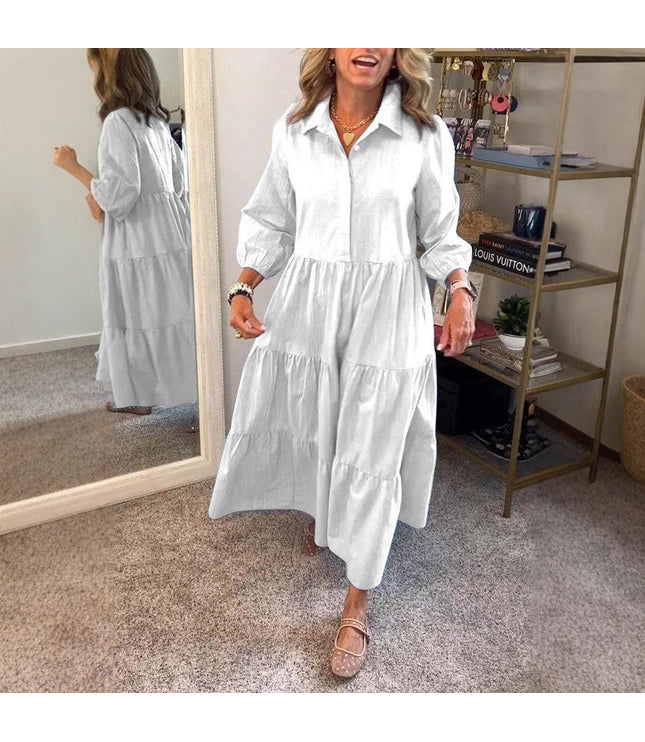 European And American Autumn And Winter Women's Casual Polo Collar Shirt Dress