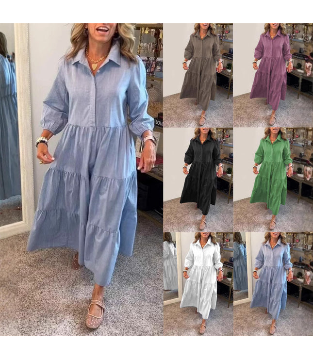 European And American Autumn And Winter Women's Casual Polo Collar Shirt Dress