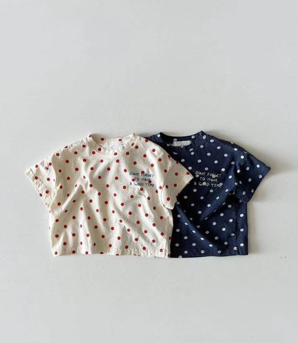 Dot Letter Crew Neck Short Sleeve Simple