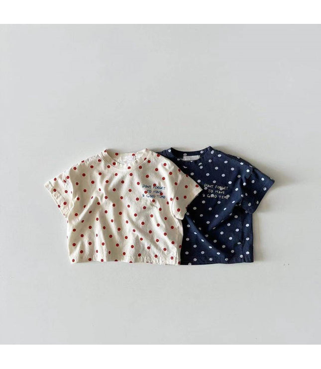 Dot Letter Crew Neck Short Sleeve Simple