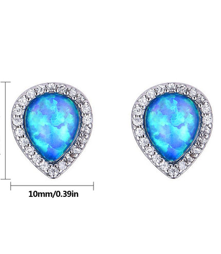Drop Shape Blue Opal Earrings