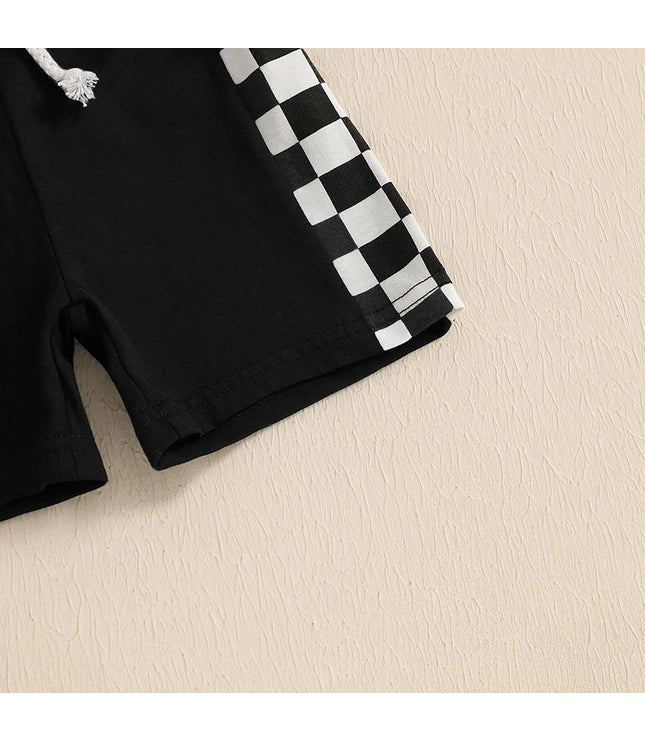 Boys' Lapel Plaid Short Sleeve T-shirt Shorts Set