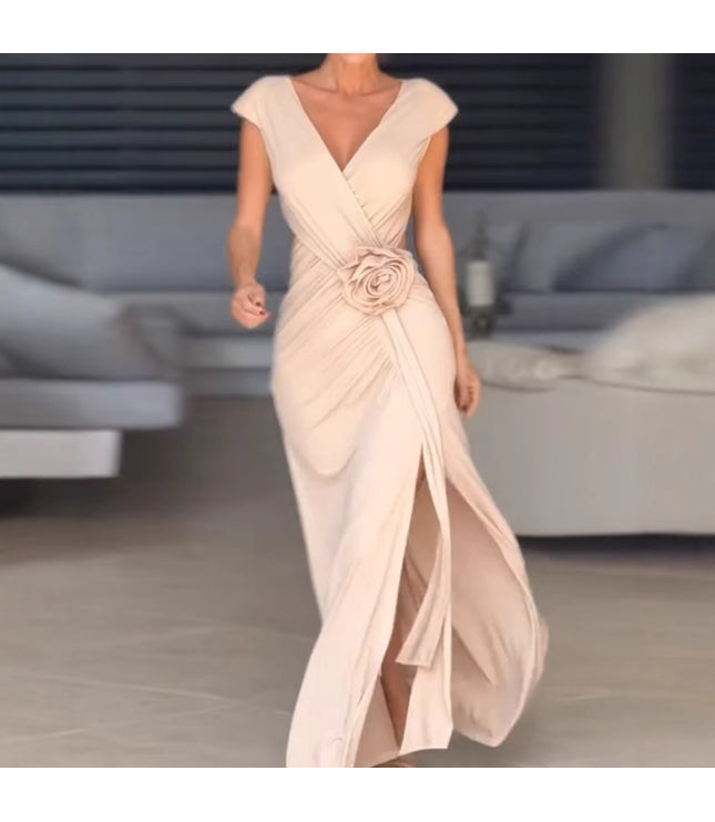 European And American Solid Color Sleeveless V-neck Cross Stretch Dress