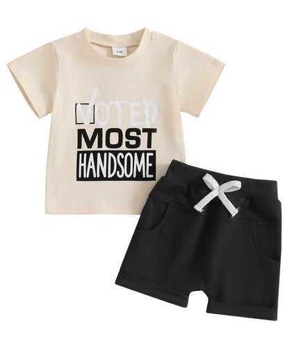 Boy Letter Print Short-sleeve Suit