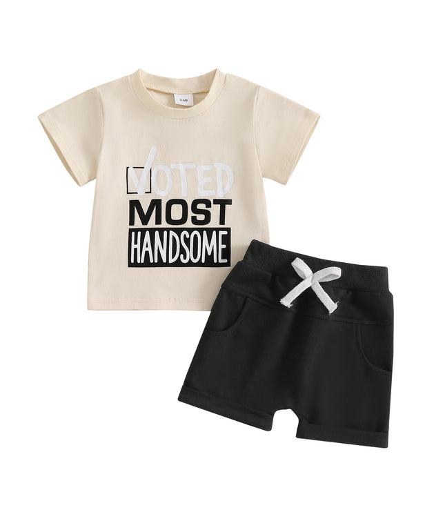 Boy Letter Print Short-sleeve Suit