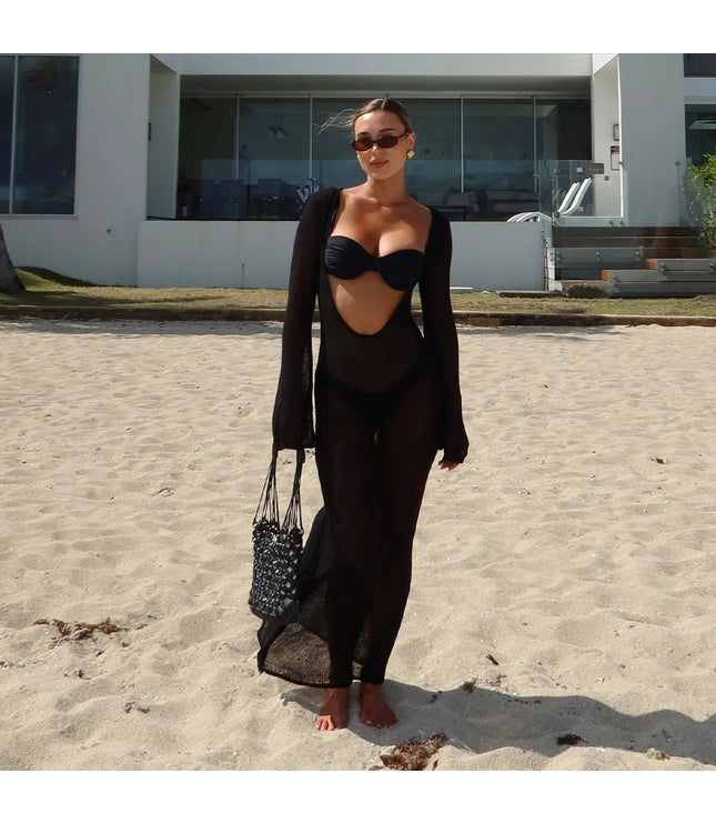 Beach Holiday Dress See-through Backless Knitted Blouse