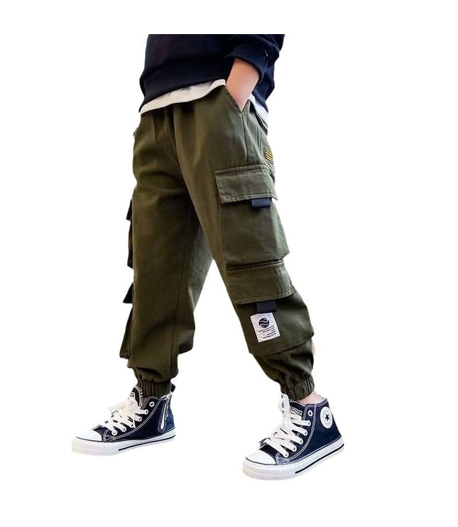 Men's Medium And Large Children's Multi-bag Fleece Ankle-tied Casual Working Pants Tide