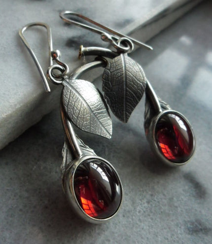 Pomegranate Red Cubic Zirconia Cherry-shaped Earrings