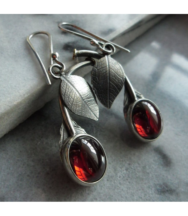 Pomegranate Red Cubic Zirconia Cherry-shaped Earrings
