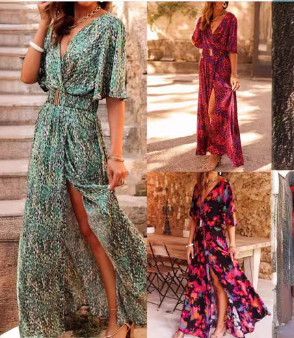 European And American Printing Temperament Short Sleeve Dress