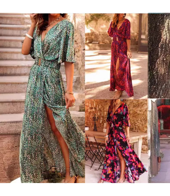 European And American Printing Temperament Short Sleeve Dress