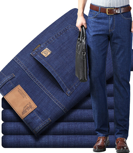 Thin Summer Cotton Elastic Ice Silk Quality Mid-high Waist Jeans