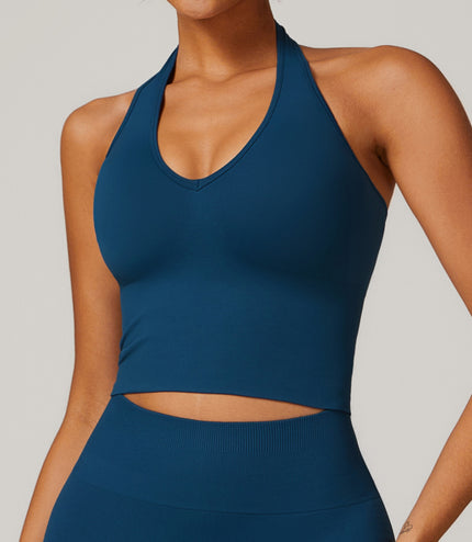 Women's Halter Cropped Top Beauty Back Yoga Bra Seamless Fitness Sports Vest