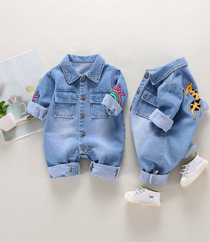 Men's And Women's Denim Printing Jumpsuit