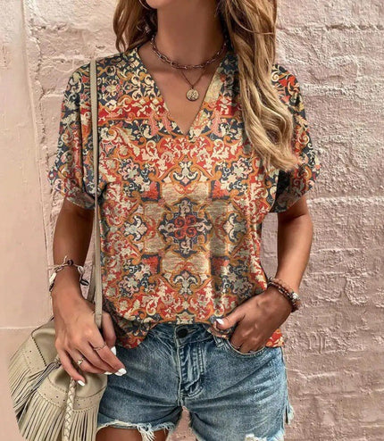 Casual Short Sleeve Pattern Print Loose Fashion Comfortable T-shirt