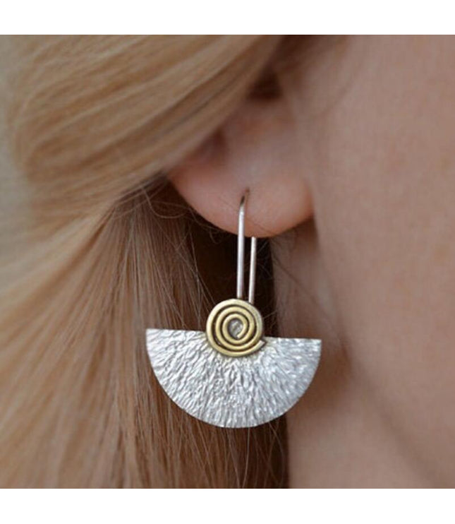 Exaggerated Spiral Semicircle Piece Two-color Winding Female Earrings