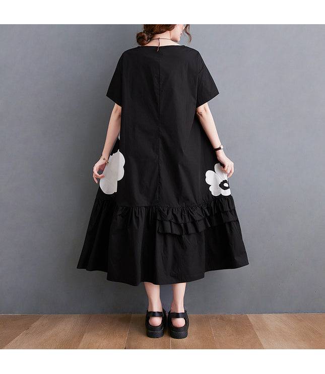 Black Median To Long Design Print Dress Female