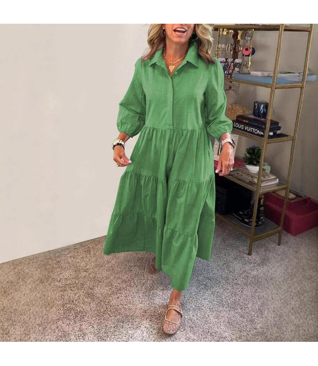 European And American Autumn And Winter Women's Casual Polo Collar Shirt Dress