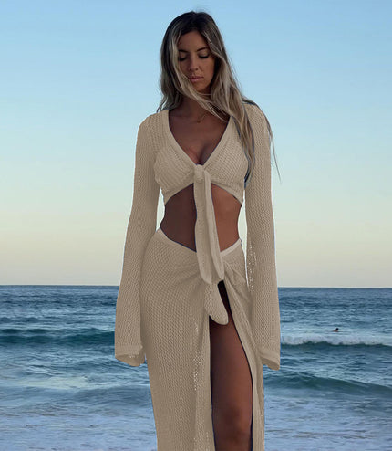 Coat European And American Beach Seaside Sexy Lace-up Skirt Suit